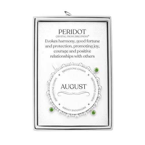 Philip Jones Stretch-Charm-Armband mit Geburtsstein August (Peridot) mit Zitat-Geschenkbox, Einheitsgröße, Kristall, Zirkonia-Kristall von Philip Jones