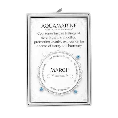 Philip Jones Stretch-Charm-Armband mit Geburtsstein März (Aquamarin), mit Zitat-Geschenk-Box, Einheitsgröße, Kristall, Zirkonia-Kristall von Philip Jones