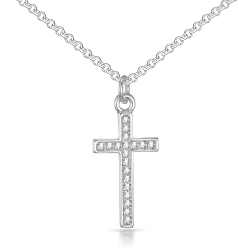 Philip Jones Versilberte Pavé-Kreuz-Halskette mit Zircondia®-Kristallen von Philip Jones