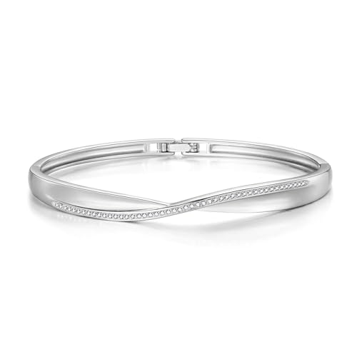 Philip Jones Versilberter Bogen-Armreif mit Zircondia®-Kristallen von Philip Jones