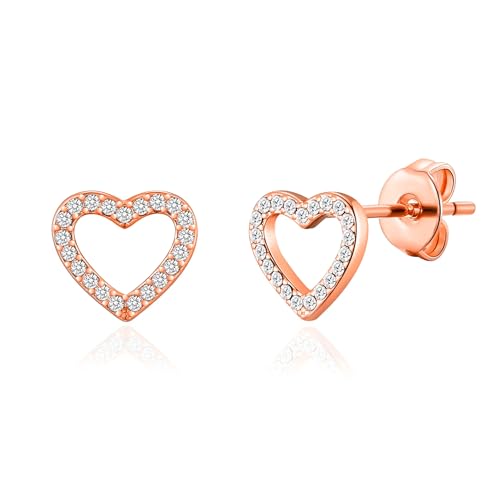 Rosévergoldete offene Herz-Ohrringe mit Zircondia®-Kristallen von Philip Jones