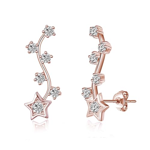 Rosévergoldete Stern-Kletterer-Ohrringe mit Zircondia®-Kristallen von Philip Jones