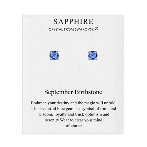 Geburtsstein-Ohrringe September (Saphir) Erstellt mit Zircondia®-Kristallen von Philip Jones