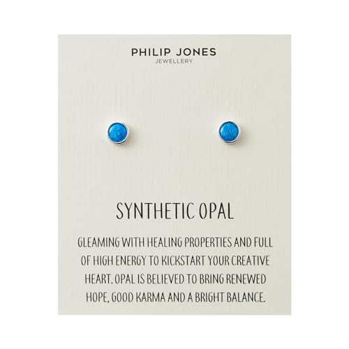 Synthetische blaue Opal-Ohrstecker mit Angebotskarte von Philip Jones