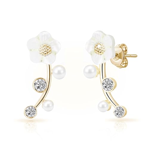 Vergoldete Gänseblümchen-Kletterohrringe mit Zircondia®-Kristallen von Philip Jones