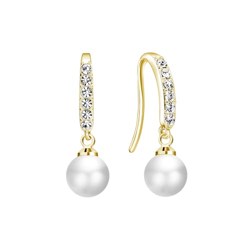 Ohrhänger vergoldet mit Perlen und Zirkonia® Kristallen, Vergoldet, Zirkonia Kristall,Zirkonia Kristall, Kristall, Zirkonia-Kristall von Philip Jones