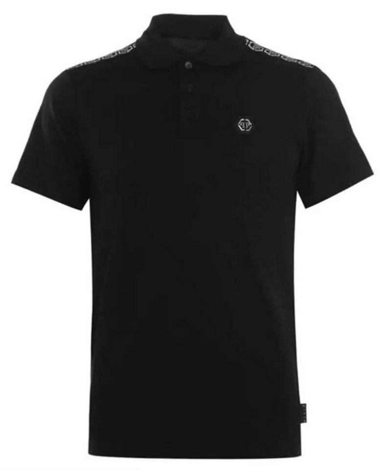 Philip Plein Poloshirt Polohemd mit Tape Streifen PP Hexagon Leder-Patch Slim Fit Doppelnadel-Nähten, ikonischen Philipp Plein Tape-Streifen von Philip Plein