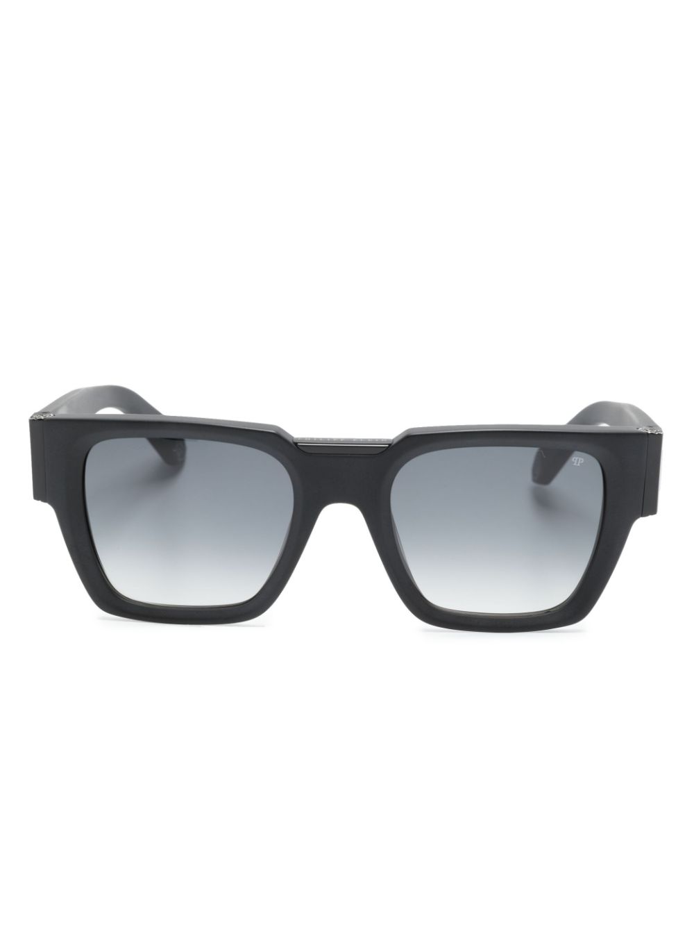 Philipp Plein Eckige Sonnenbrille mit Logo-Schild - Schwarz von Philipp Plein