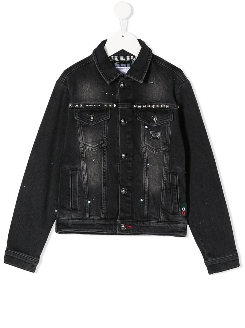 Philipp Plein Junior Jeansjacke mit Totenkopf-Print - Schwarz von Philipp Plein Junior