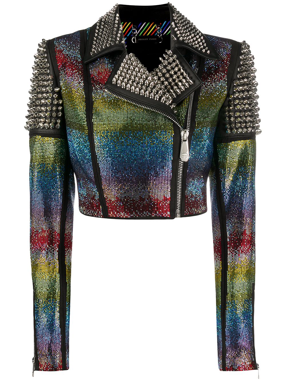 Philipp Plein Bikerjacke in Regenbogenfarben - Schwarz von Philipp Plein