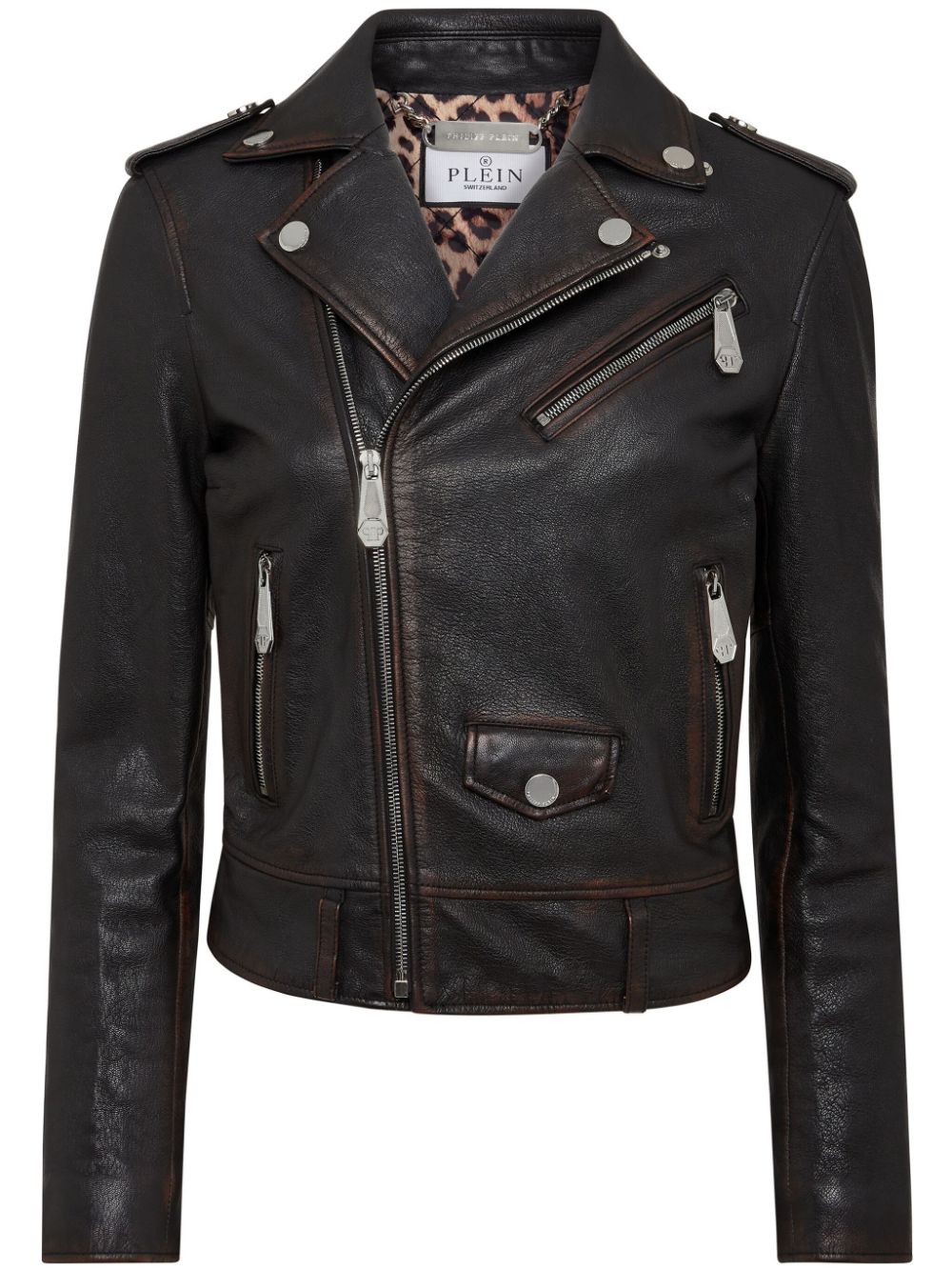 Philipp Plein Bikerjacke mit Logo-Patch - Schwarz von Philipp Plein