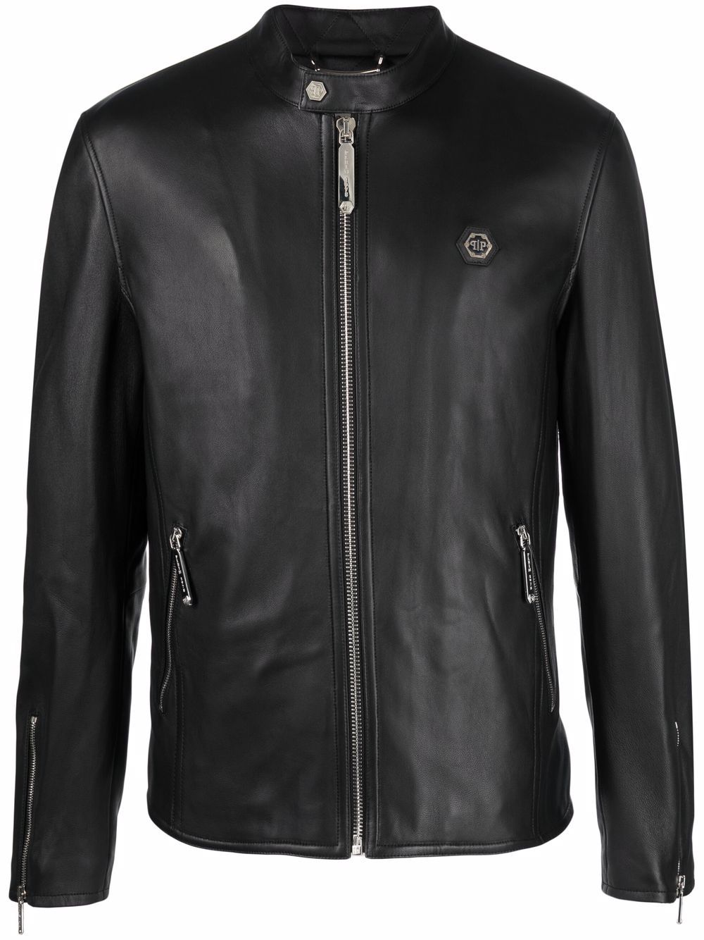 Philipp Plein Bikerjacke mit Logo - Schwarz von Philipp Plein