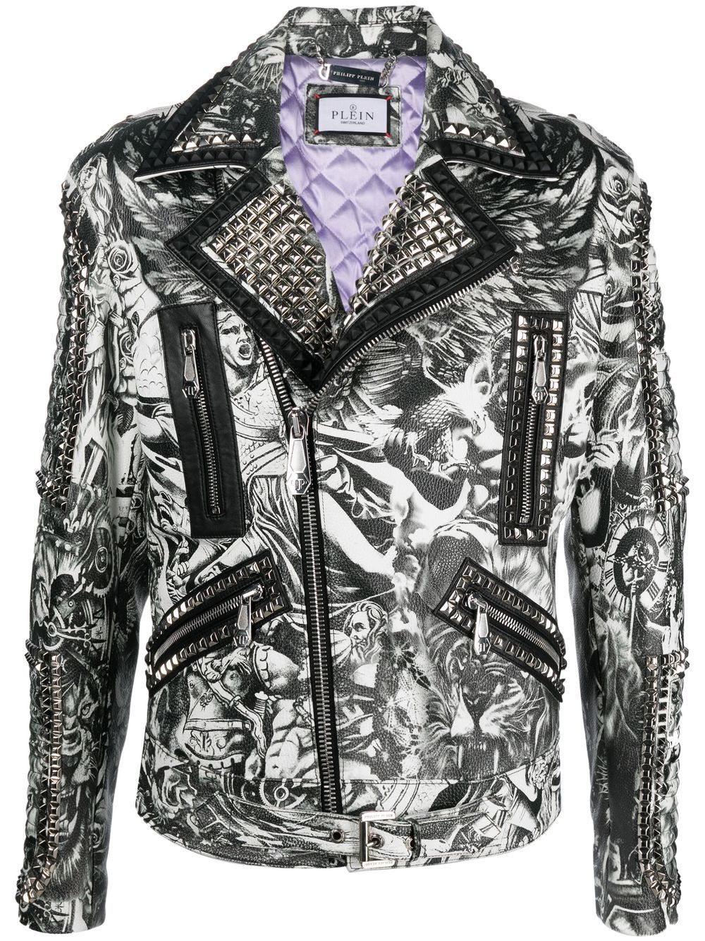 Philipp Plein Bikerjacke mit Tattoo-Print - Weiß von Philipp Plein