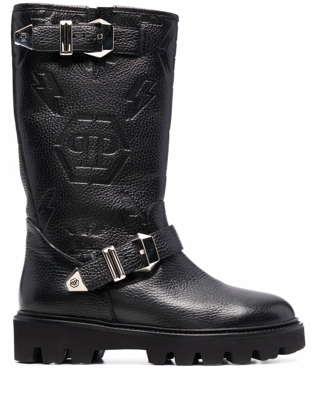 Philipp Plein Bikerstiefel mit Monogramm-Prägung - Schwarz von Philipp Plein