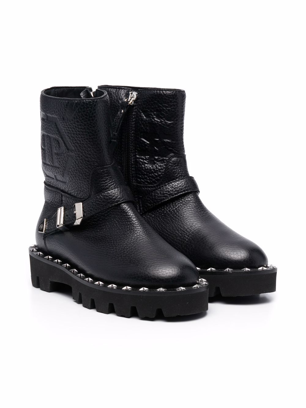 Philipp Plein Junior Bikerstiefel mit Monogramm - Schwarz von Philipp Plein Junior