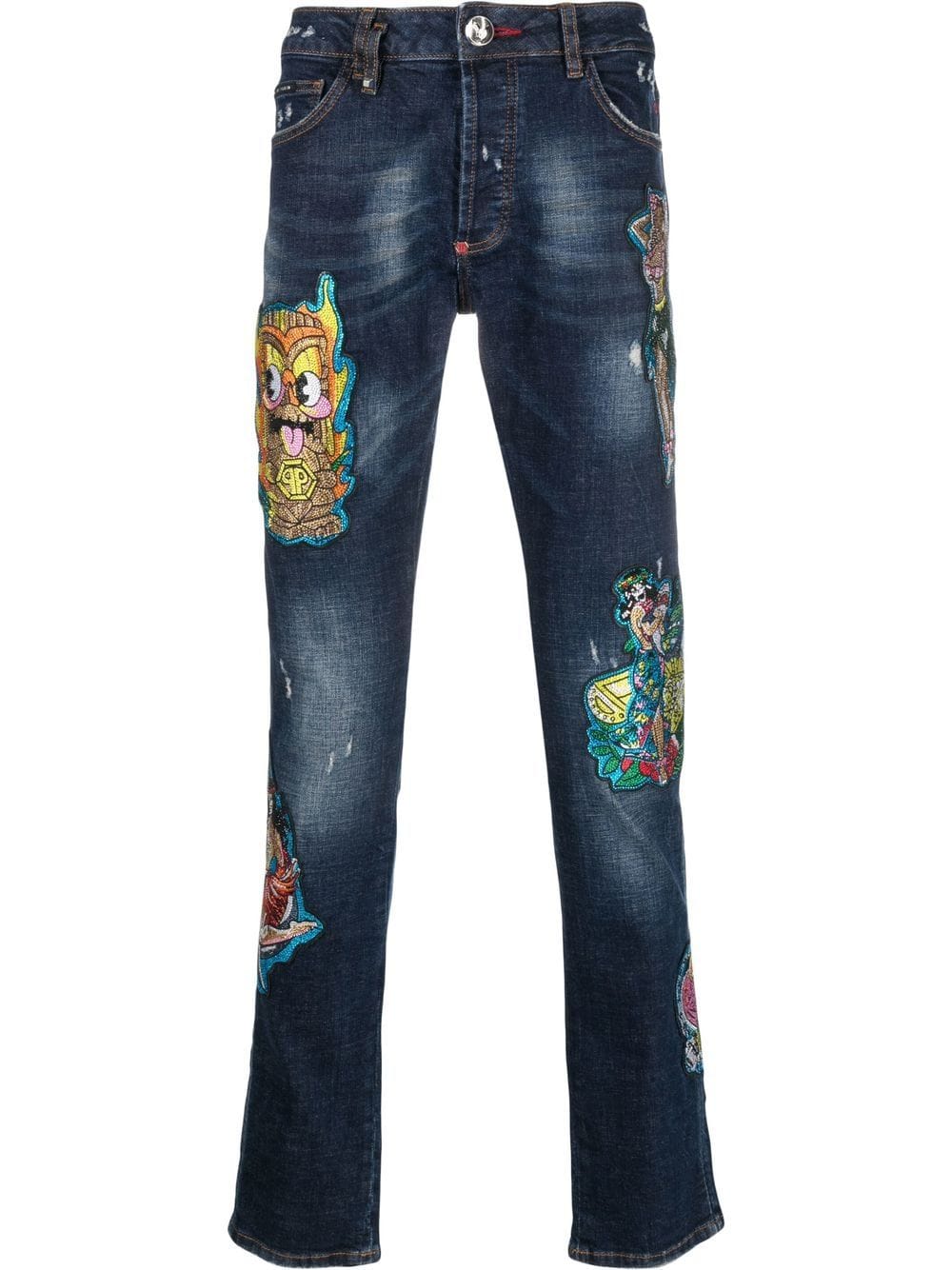 Philipp Plein Gerade Jeans mit Hawaii-Patches - Blau von Philipp Plein