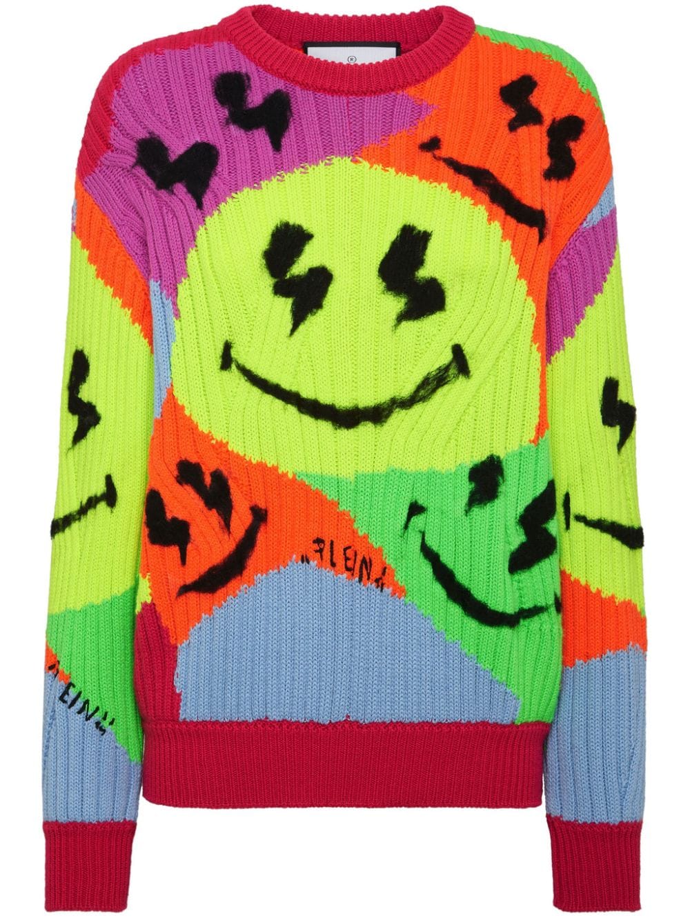 Philipp Plein Gerippter Strickpullover mit Smiley-Intarsie - Grün von Philipp Plein