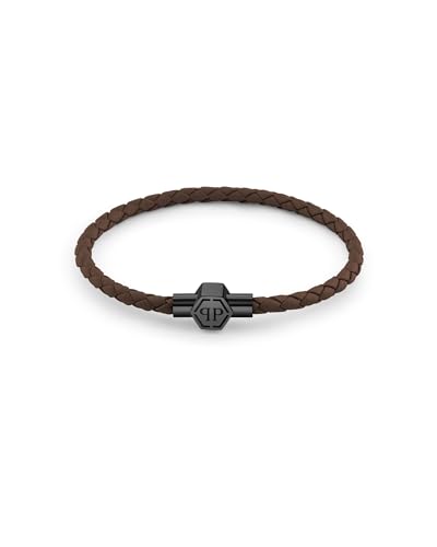 Philipp Plein Herren Armband Edelstahl IP Back Leder braun Plein Tag PJ0AA22BL von Philipp Plein