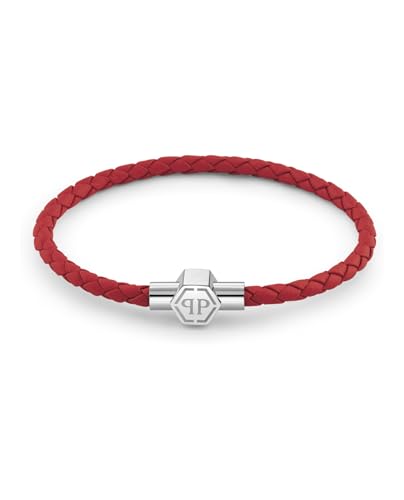 Philipp Plein Herren Armband Edelstahl Silber Leder rot Plein Tag PJ0AA21BL von Philipp Plein