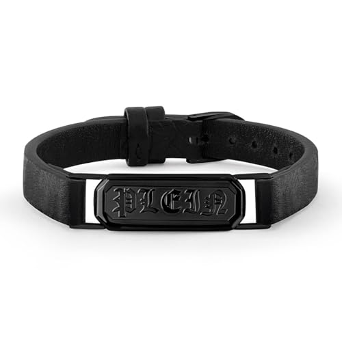 Philipp Plein Herren Armband Leder Edelstahl IP Black Gothic Tag PJTEA07BU von Philipp Plein