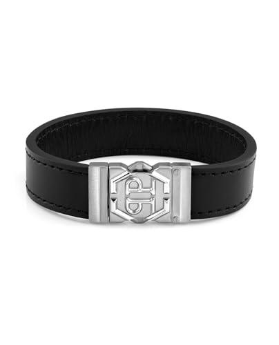 Philipp Plein Herren Armband Leder Silber Hexagon Tactical Buckle PJVEA01BL von Philipp Plein