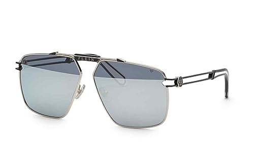 Philipp Plein Herren SPP049M Sonnenbrille, Shiny Palladium W/SEMI MATT Black Parts von Philipp Plein