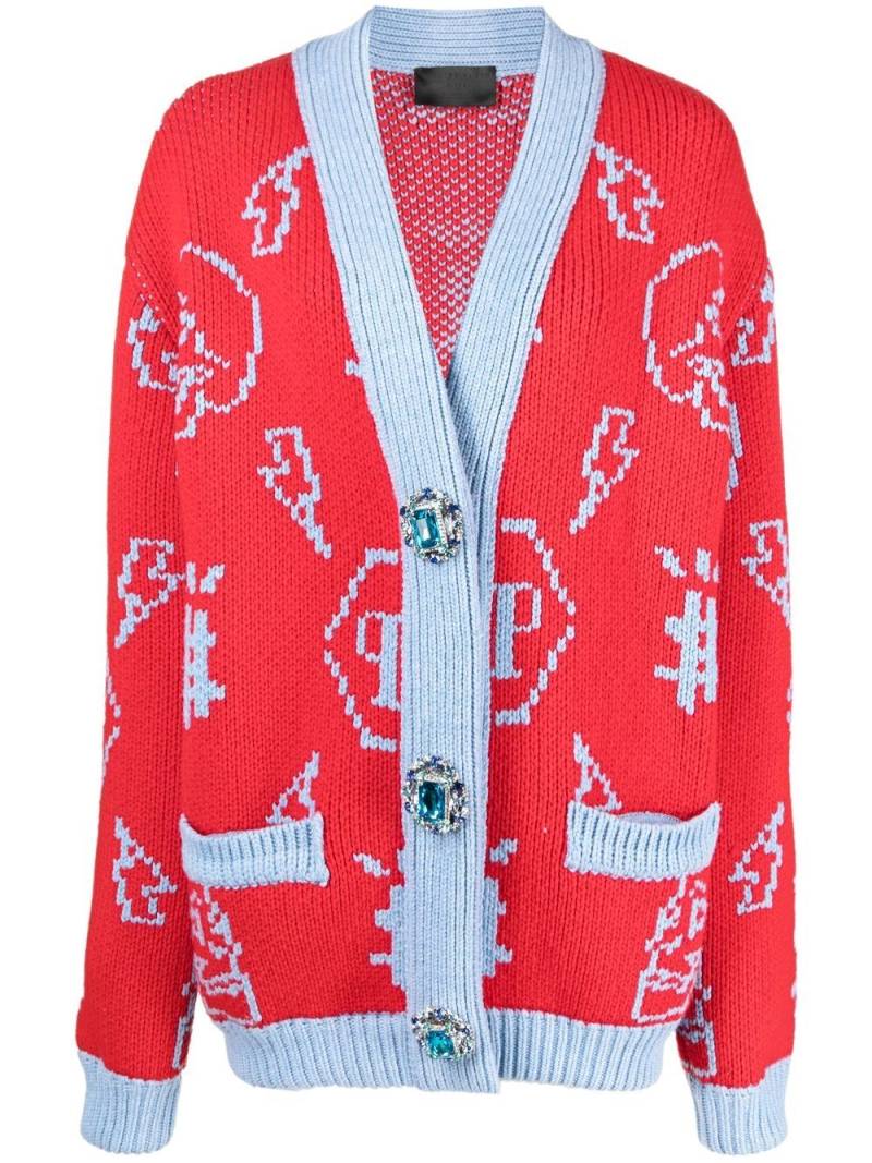 Philipp Plein Jacquard-Cardigan mit Logo - Rot von Philipp Plein