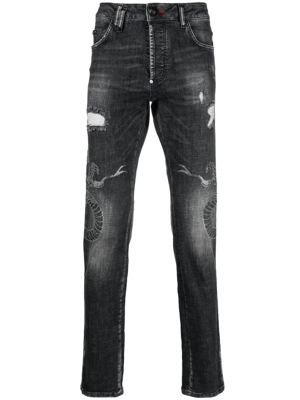 Philipp Plein Jeans im Distressed-Look mit Schlangen - Grau von Philipp Plein