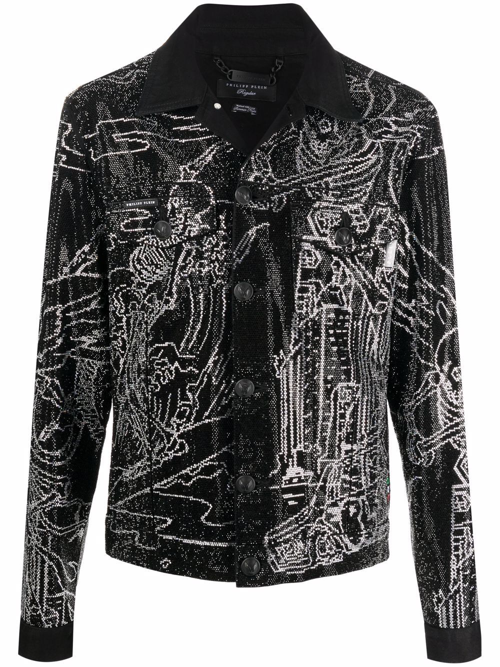 Philipp Plein Jeansjacke mit Skelett-Print - Schwarz von Philipp Plein