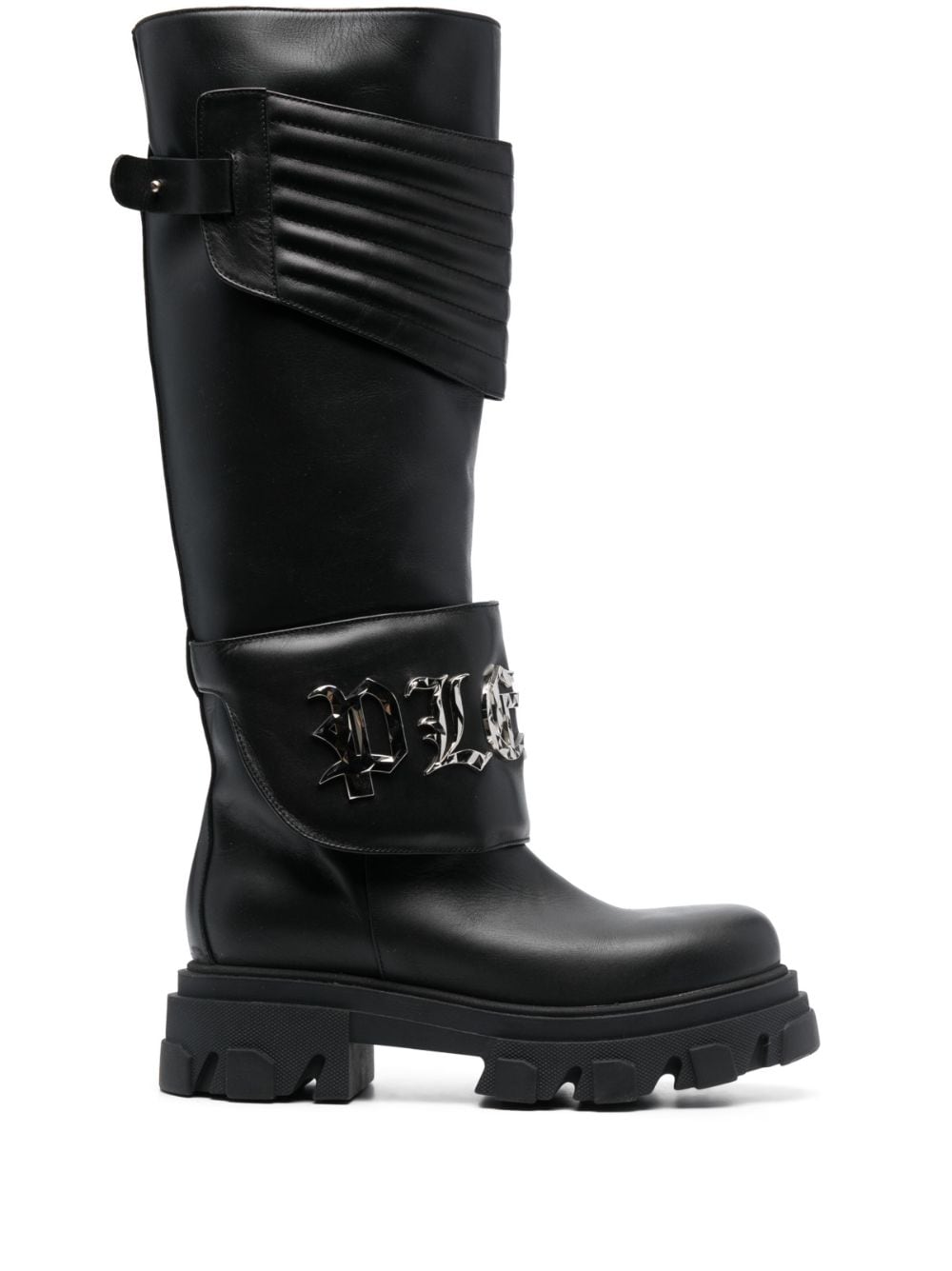 Philipp Plein Kniehohe Stiefel mit Logo-Schild - Schwarz von Philipp Plein