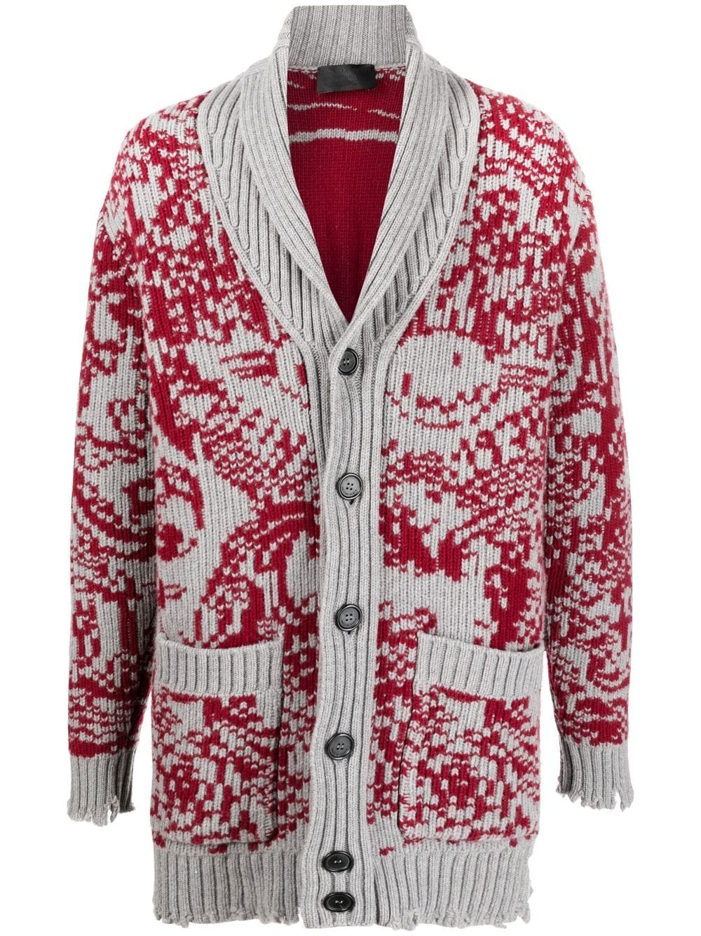 Philipp Plein Langer Cardigan mit Intarsienmuster - Grau von Philipp Plein