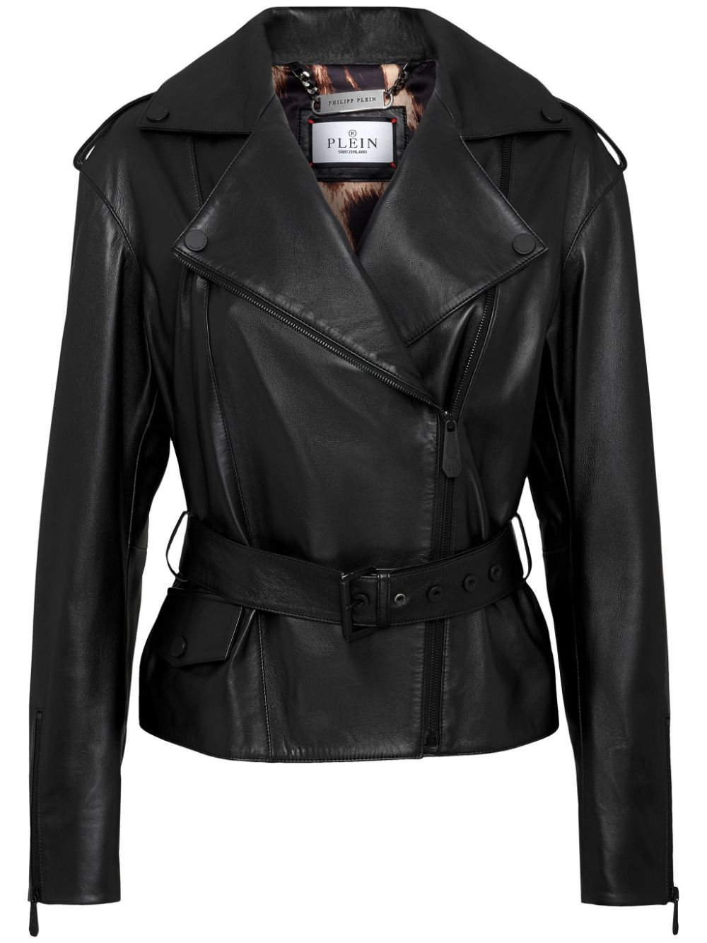 Philipp Plein Lederjacke mit Oversized-Logo - Schwarz von Philipp Plein