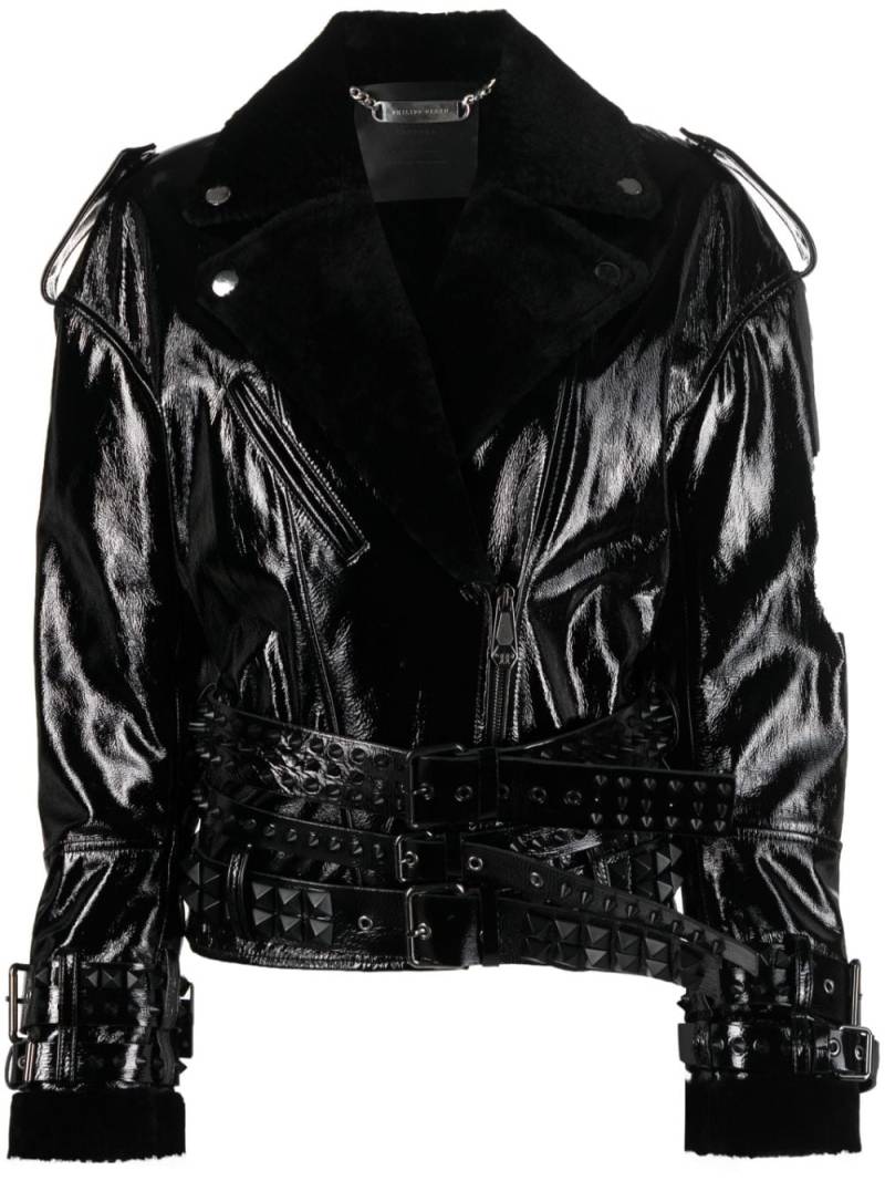 Philipp Plein Lederjacke mit Shearling-Kragen - Schwarz von Philipp Plein