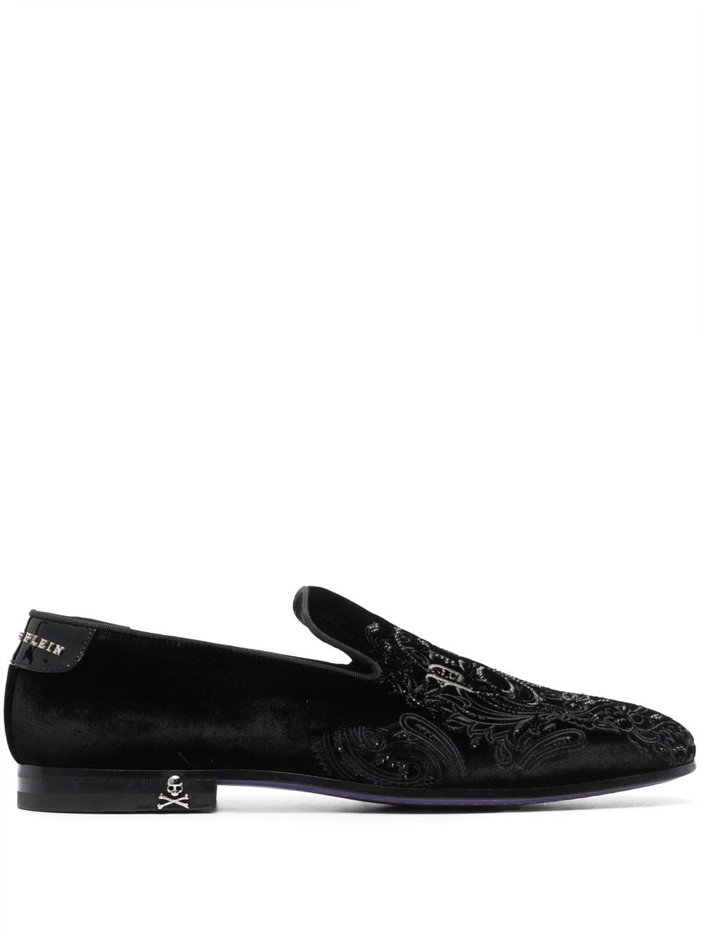 Philipp Plein Loafer in Samtoptik mit Totenkopf - Schwarz von Philipp Plein