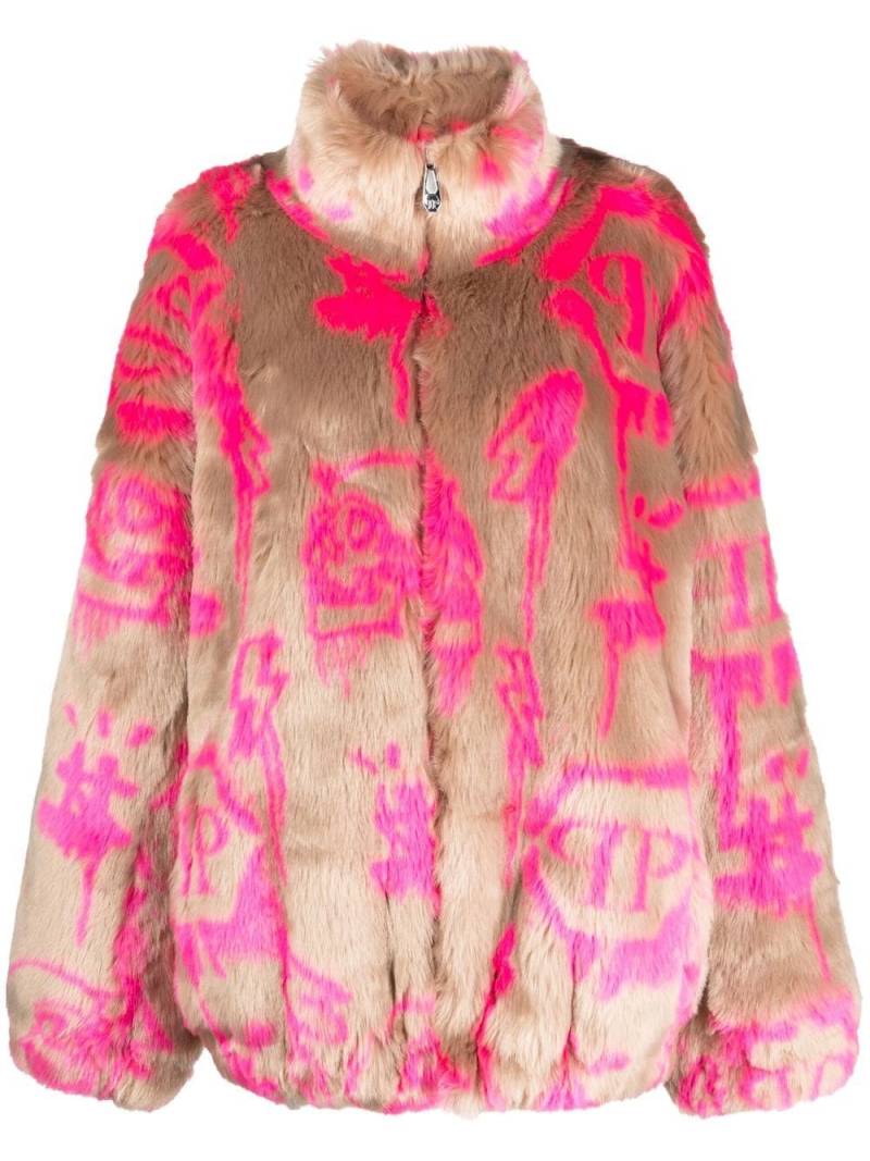 Philipp Plein Mantel aus Faux Fur mit Monogramm - Rosa von Philipp Plein