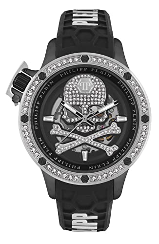 Philipp Plein Plein Rich Pwuaa0123 Automatikuhr aus Silikon für Herren, Schwarz/Silber – Pwuaa0123, Armband, Schwarz/Silber – Pwuaa0123, Armband von Philipp Plein