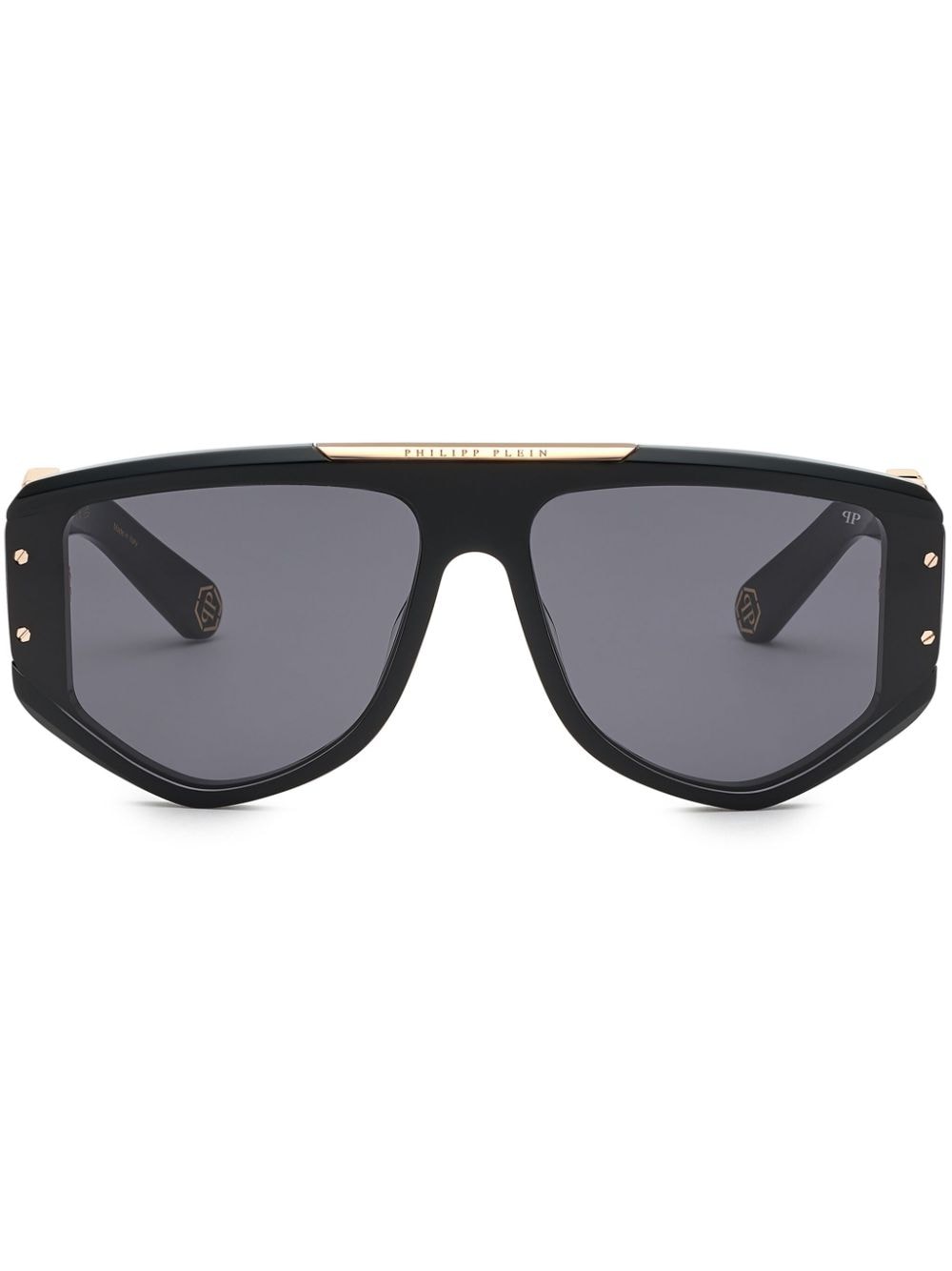 Philipp Plein Eckige Sonnenbrille mit Logo-Schild - Schwarz von Philipp Plein