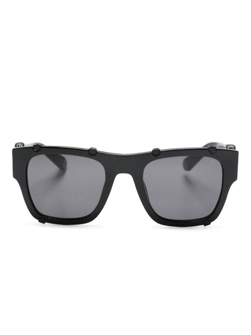 Philipp Plein Eckige Sonnenbrille mit Logo-Schild - Schwarz von Philipp Plein