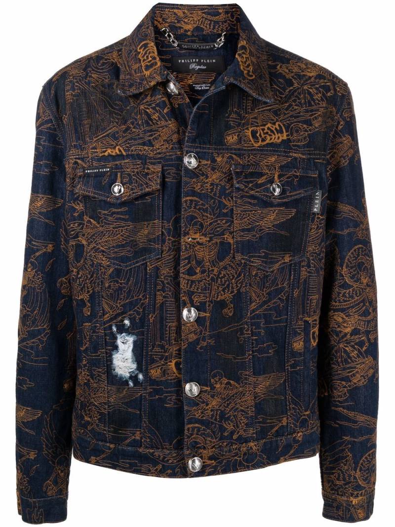 Philipp Plein Skeleton Tattoo Jeansjacke - Blau von Philipp Plein