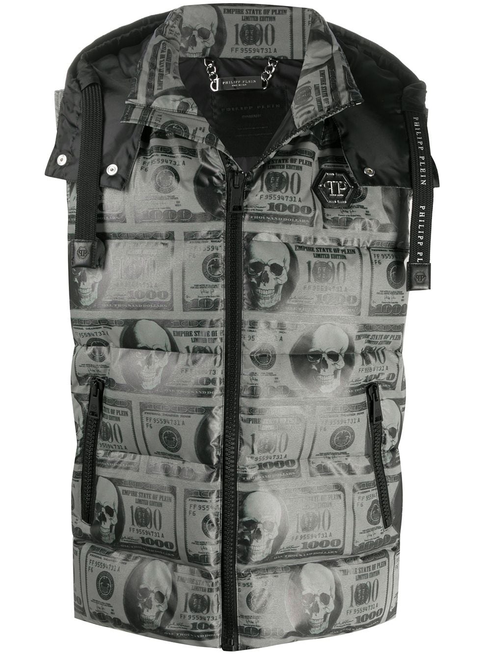 Philipp Plein 'Skull Dollar' Daunenweste - Grau von Philipp Plein