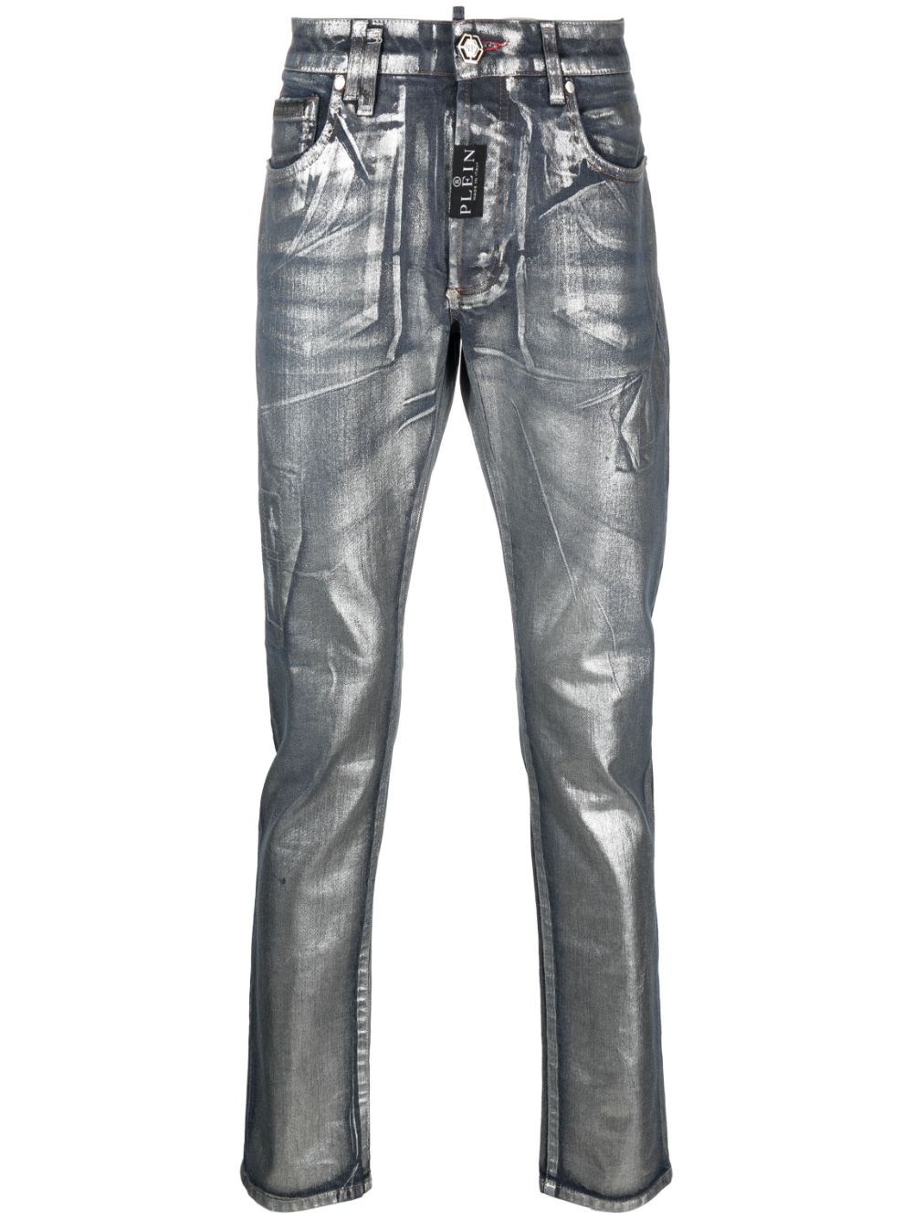 Philipp Plein Straight-Leg-Jeans in Metallic-Optik - Blau von Philipp Plein