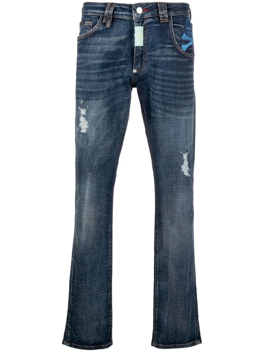 Philipp Plein Super-Straight-Cut-Jeans mit Totenkopf - Blau von Philipp Plein