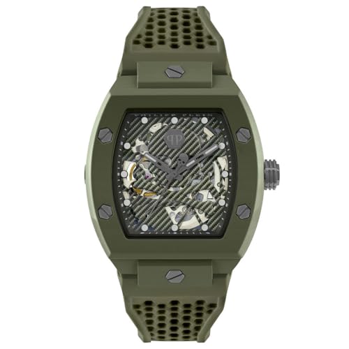 Philipp Plein The Skeleton ECOCERAMIC Herren-Armbanduhr, analog, automatisch, Silikon, Grün – pwvba0223, Armband von Philipp Plein