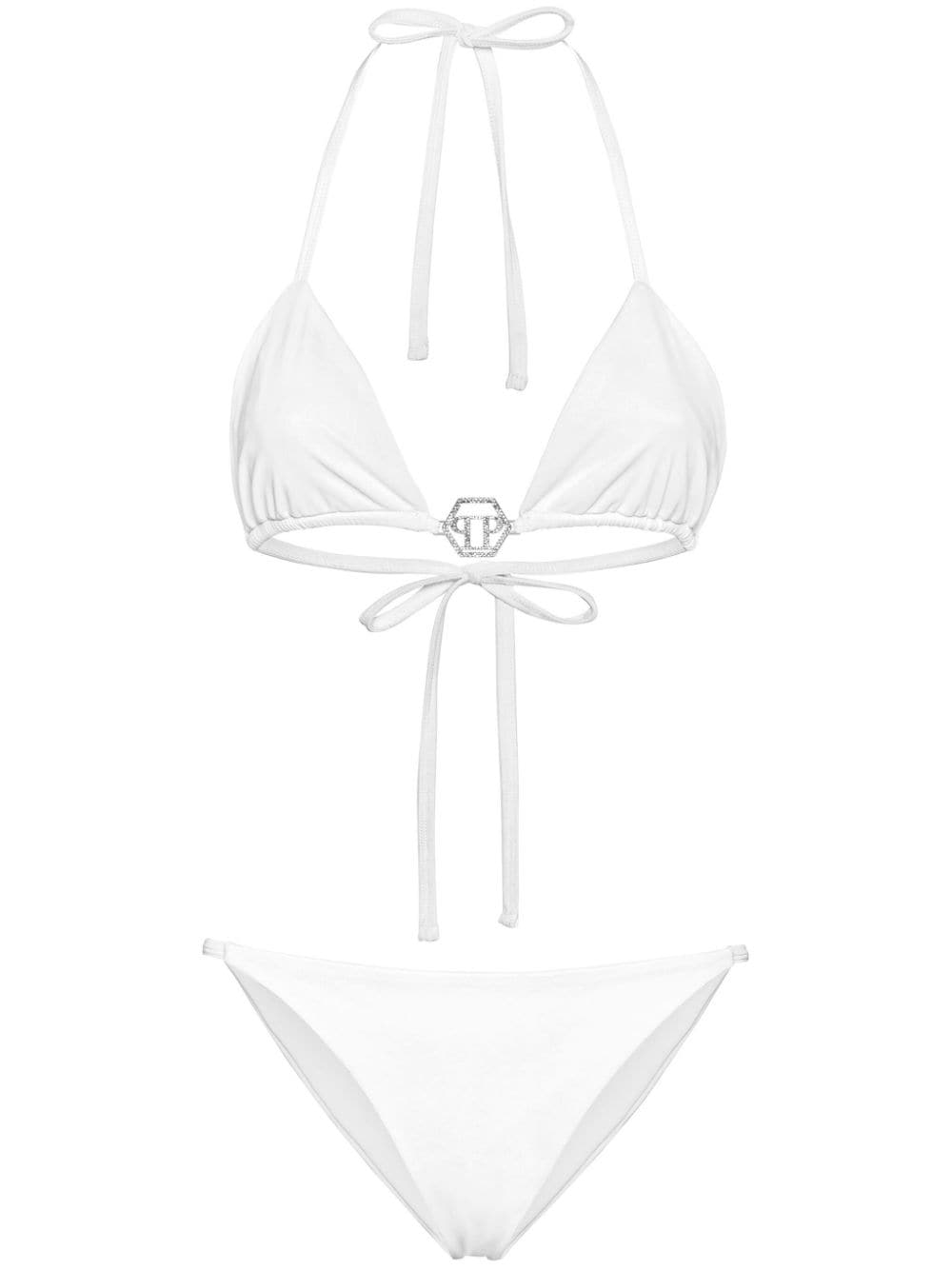 Philipp Plein Triangel-Bikini mit Logo-Schild - Weiß von Philipp Plein