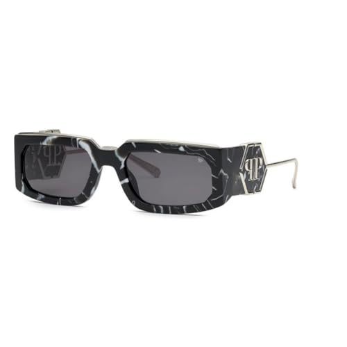Philipp Plein SPP119M 0Z21 Nero Marmorizzato Sunglasses Unisex Acetate, Geometric, 58 von Philipp Plein