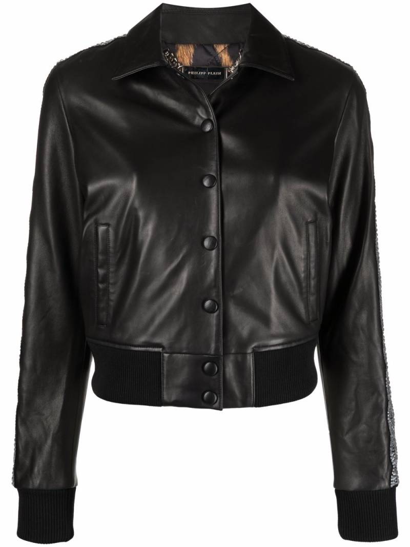 Philipp Plein Lederjacke mit Kristallen - Schwarz von Philipp Plein