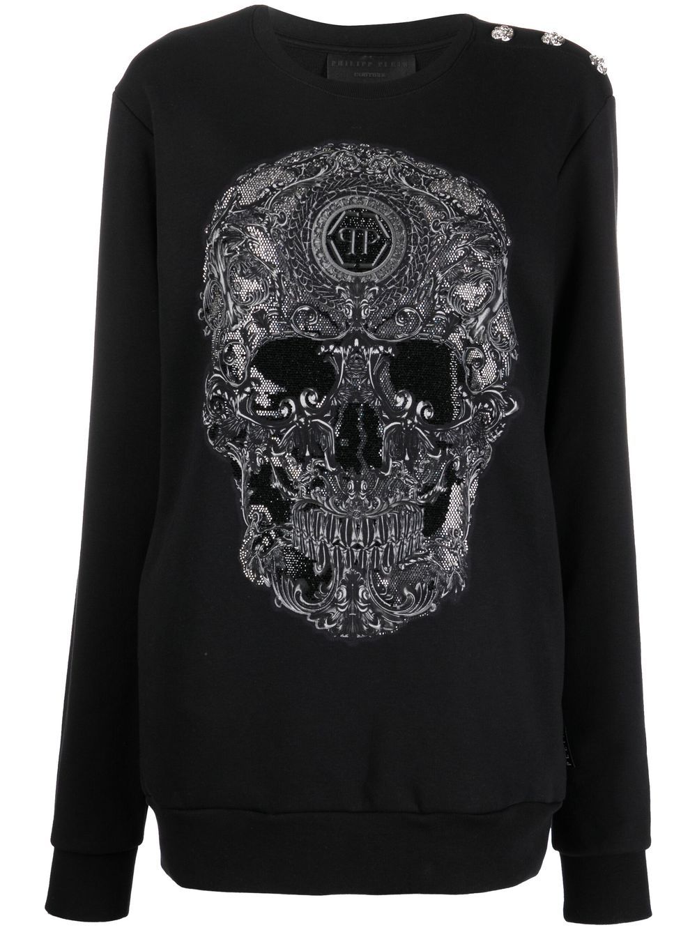 Philipp Plein Sweatshirt mit Totenkopf-Stickerei - Schwarz von Philipp Plein