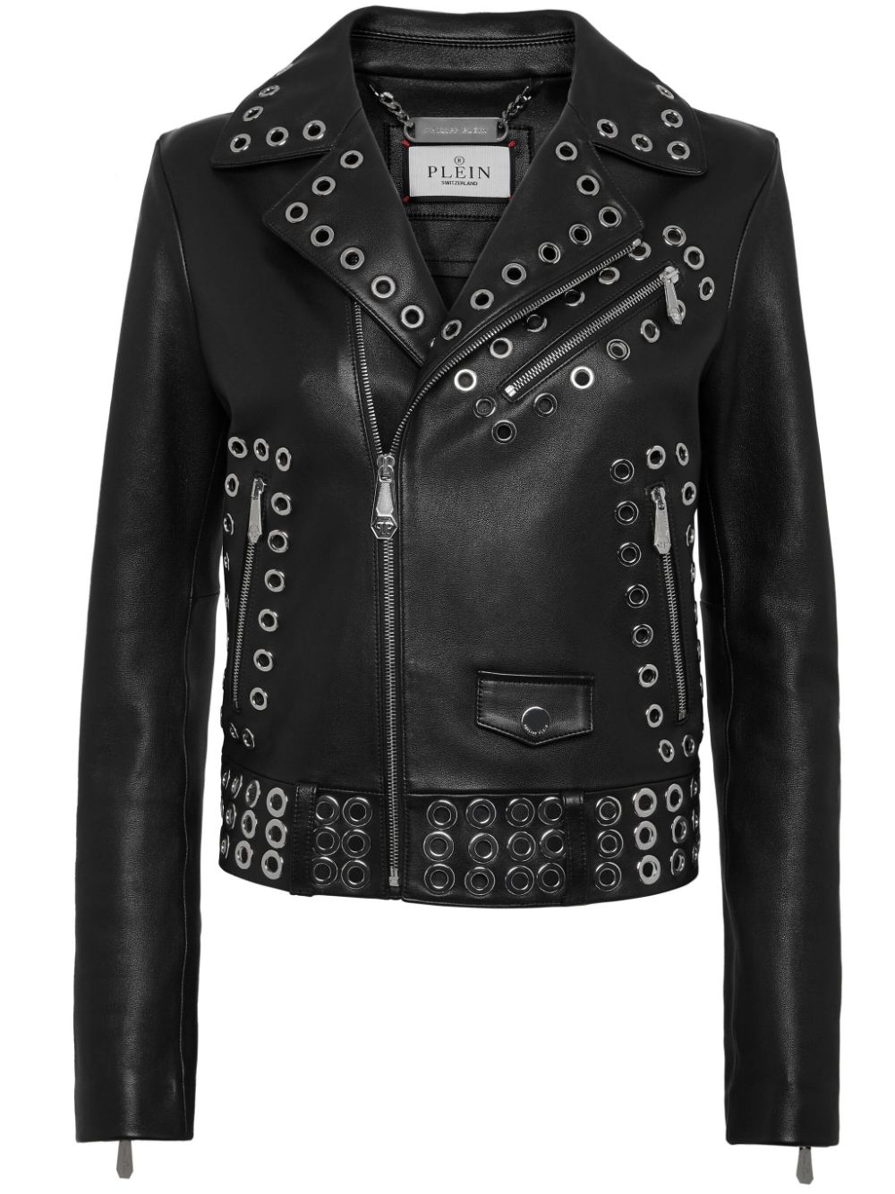 Philipp Plein Leder-Bikerjacke mit Ösen - Schwarz von Philipp Plein