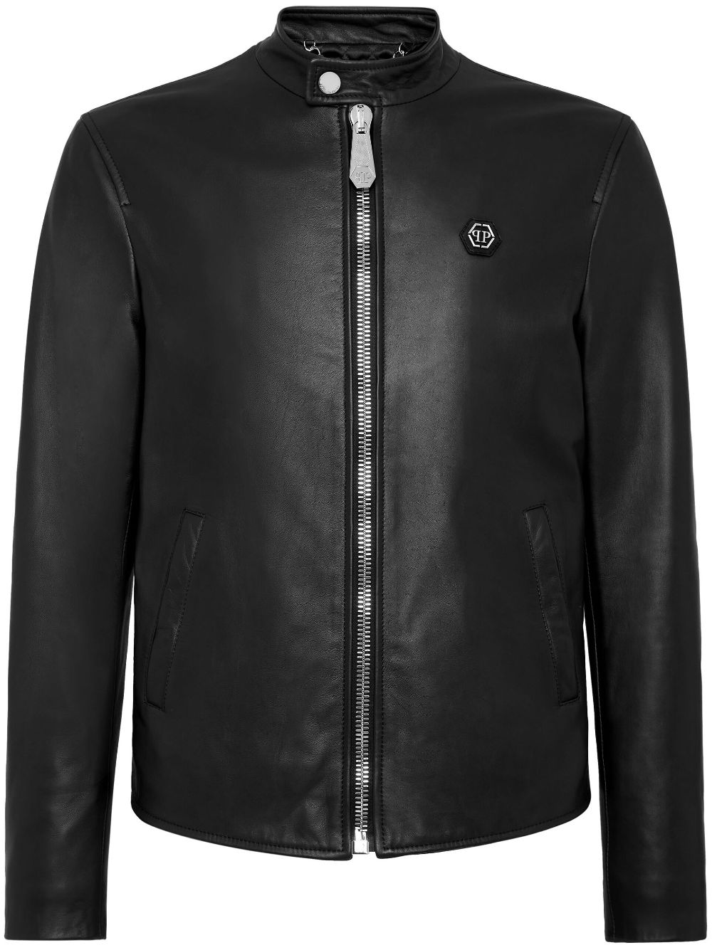 Philipp Plein Lederjacke mit Logo-Patch - Schwarz von Philipp Plein