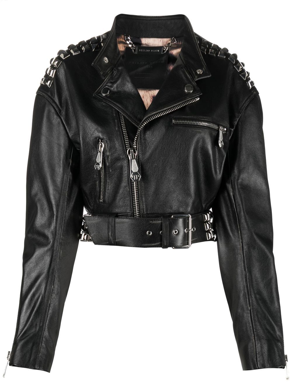 Philipp Plein Cropped-Lederjacke mit Nieten - Schwarz von Philipp Plein